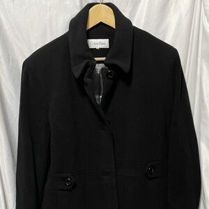 Calvin Klein Womens M Black Thick Boucle Double Button Up Wool Blend Coat